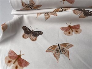 Bomuldsjersey - yndige sommerfugle på offwhite bund